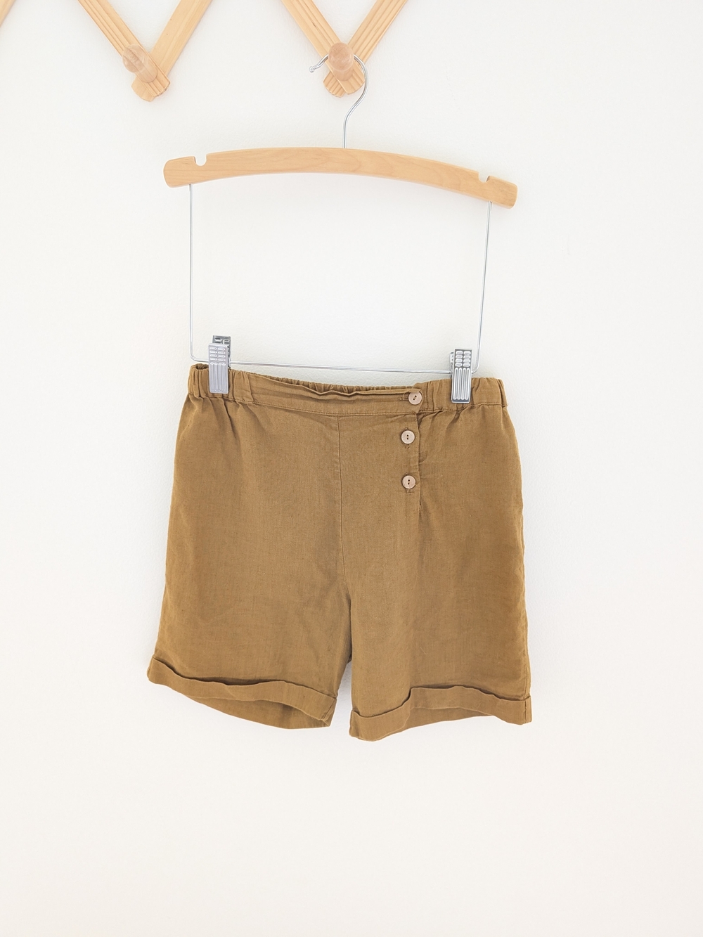 Fin & Vince Boys Linen Cotton Rolled Hem Brown Mustard Shorts Size 6-7